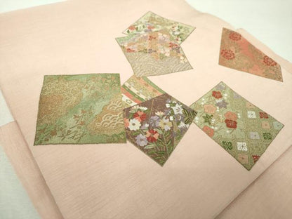 平和屋着物▼中国三大刺繍　総相良刺繍　総刺繍　つけ帯　色紙重ね花文　金糸　正絹　逸品　DABH9320ps
