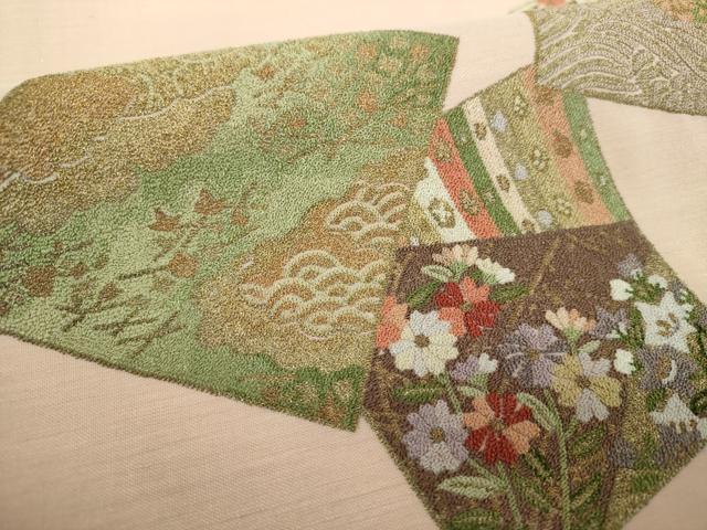 平和屋着物▼中国三大刺繍　総相良刺繍　総刺繍　つけ帯　色紙重ね花文　金糸　正絹　逸品　DABH9320ps