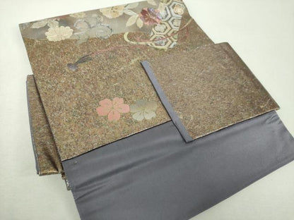 平和屋着物▼つけ帯　螺鈿　花唐草文　金銀彩　引箔　正絹　逸品　DABH9321ps