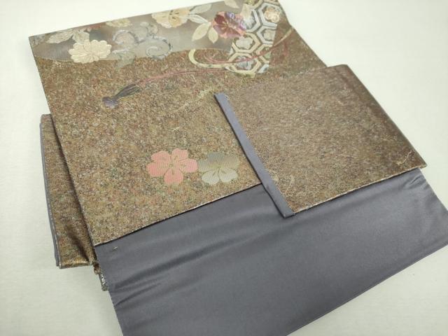 平和屋着物▼つけ帯　螺鈿　花唐草文　金銀彩　引箔　正絹　逸品　DABH9321ps