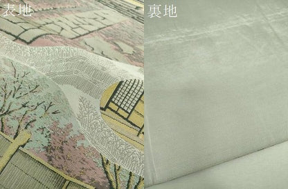 平和屋着物▼山喜織物謹製　萬葉　紹巴　全通柄袋帯　紹巴　風景文　正絹　逸品　DABH9327ps