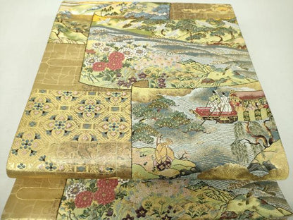 平和屋着物▼六通柄袋帯　唐織　大堰川　金糸　正絹　逸品　DABH9328ps