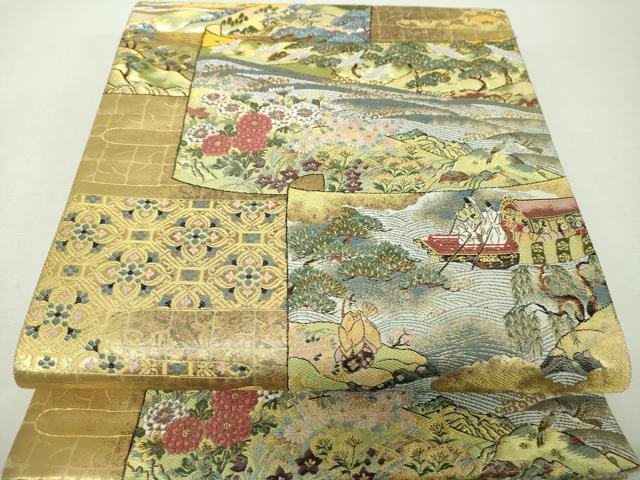 平和屋着物▼六通柄袋帯　唐織　大堰川　金糸　正絹　逸品　DABH9328ps