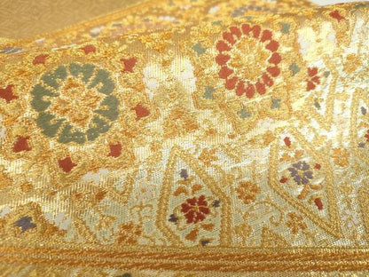 平和屋着物▼六通柄袋帯　吉祥花文　金銀糸　正絹　逸品　DABH9329ps