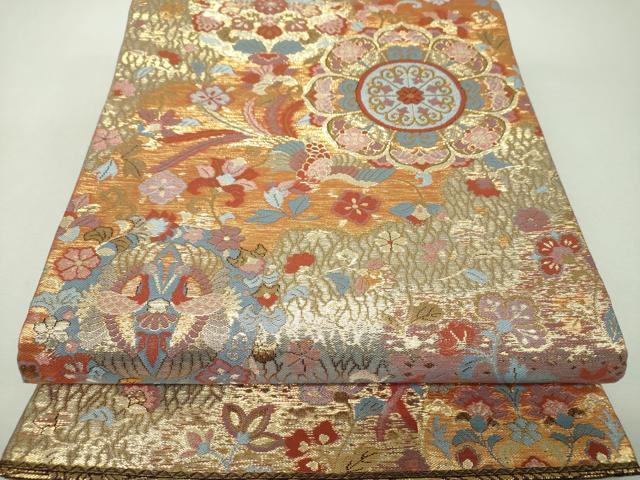 平和屋着物▼六通柄袋帯　花鳥丸文　金糸　正絹　逸品　DABH9330ps