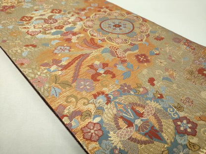 平和屋着物▼六通柄袋帯　花鳥丸文　金糸　正絹　逸品　DABH9330ps