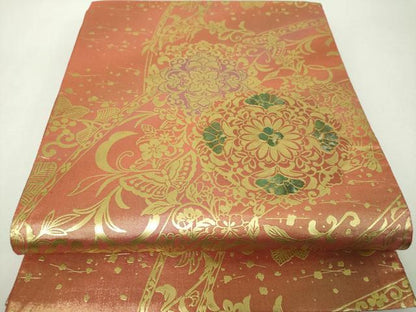 平和屋着物▼袋帯　螺鈿　正倉院花文　金彩　正絹　逸品　DABH9331ps