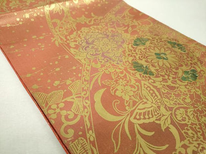 平和屋着物▼袋帯　螺鈿　正倉院花文　金彩　正絹　逸品　DABH9331ps