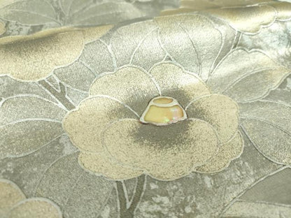 平和屋着物▼太鼓柄袋帯　螺鈿　地紙花文　金銀彩　引箔　正絹　逸品　DABH9332ps