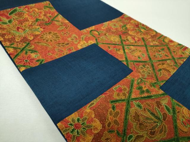 平和屋着物●中国三大刺繍　相良刺繍　総刺繍　太鼓柄袋帯　紬地　市松更紗花文　正絹　逸品　未使用　DABH9333ps