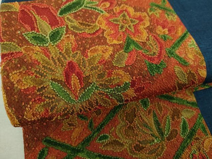 平和屋着物●中国三大刺繍　相良刺繍　総刺繍　太鼓柄袋帯　紬地　市松更紗花文　正絹　逸品　未使用　DABH9333ps