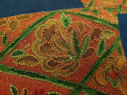 平和屋着物●中国三大刺繍　相良刺繍　総刺繍　太鼓柄袋帯　紬地　市松更紗花文　正絹　逸品　未使用　DABH9333ps