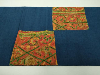 平和屋着物●中国三大刺繍　相良刺繍　総刺繍　太鼓柄袋帯　紬地　市松更紗花文　正絹　逸品　未使用　DABH9333ps