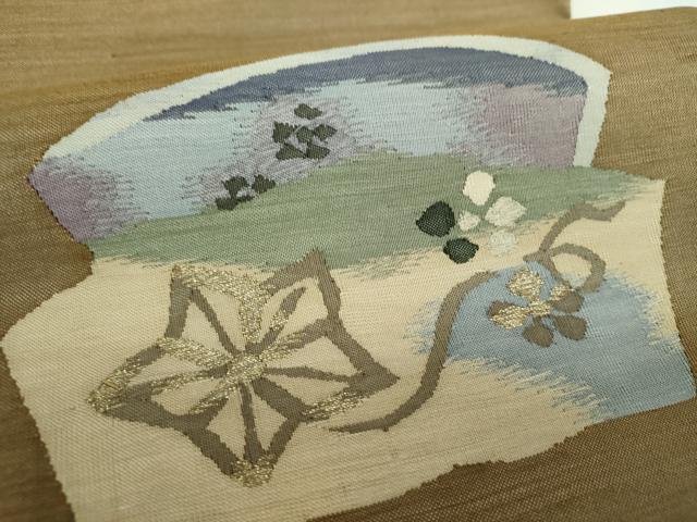 平和屋着物▼明綴れ　太鼓柄袋帯　花唐草文　金糸　正絹　逸品　DABH9336ps