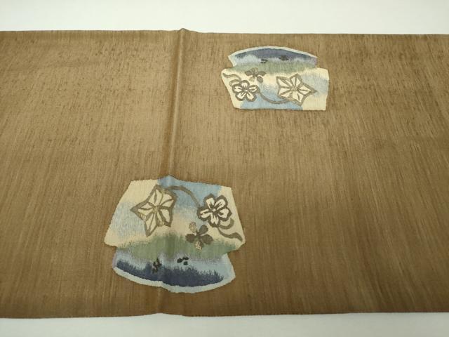 平和屋着物▼明綴れ　太鼓柄袋帯　花唐草文　金糸　正絹　逸品　DABH9336ps