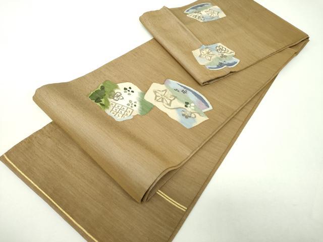 平和屋着物▼明綴れ　太鼓柄袋帯　花唐草文　金糸　正絹　逸品　DABH9336ps