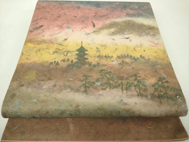 平和屋着物▼紙芸創作者・横山優　和紙　太鼓柄袋帯　風景文　正絹　逸品　DABH9342ps