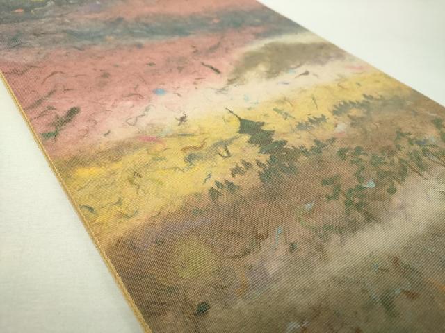 平和屋着物▼紙芸創作者・横山優　和紙　太鼓柄袋帯　風景文　正絹　逸品　DABH9342ps