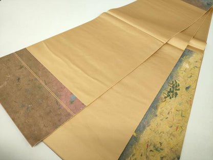 平和屋着物▼紙芸創作者・横山優　和紙　太鼓柄袋帯　風景文　正絹　逸品　DABH9342ps