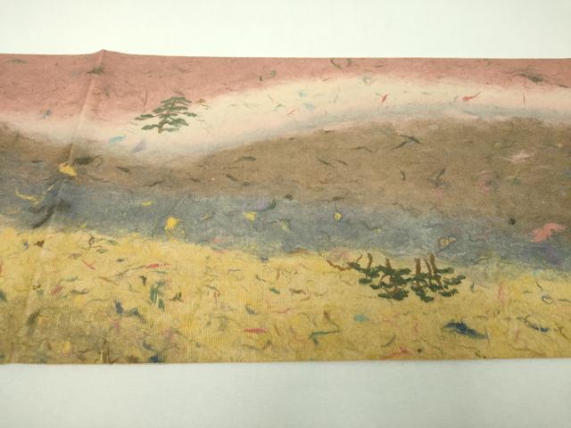 平和屋着物▼紙芸創作者・横山優　和紙　太鼓柄袋帯　風景文　正絹　逸品　DABH9342ps