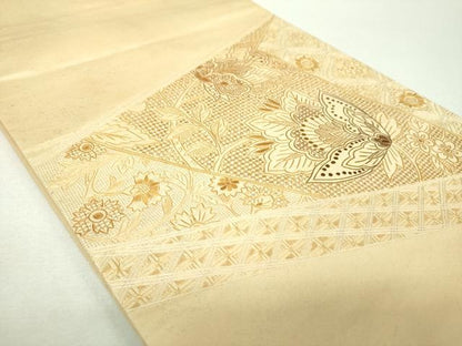 平和屋着物▼中国三大刺繍　スワトウ相良刺繍　汕頭相良刺繍　総刺繍　太鼓柄袋帯　更紗花文　金彩　正絹　逸品　DABH9348ps