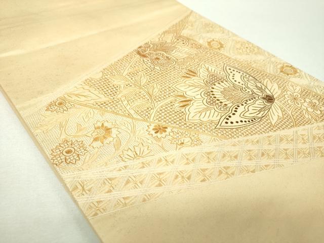 平和屋着物▼中国三大刺繍　スワトウ相良刺繍　汕頭相良刺繍　総刺繍　太鼓柄袋帯　更紗花文　金彩　正絹　逸品　DABH9348ps