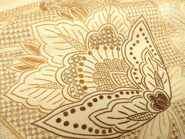 平和屋着物▼中国三大刺繍　スワトウ相良刺繍　汕頭相良刺繍　総刺繍　太鼓柄袋帯　更紗花文　金彩　正絹　逸品　DABH9348ps