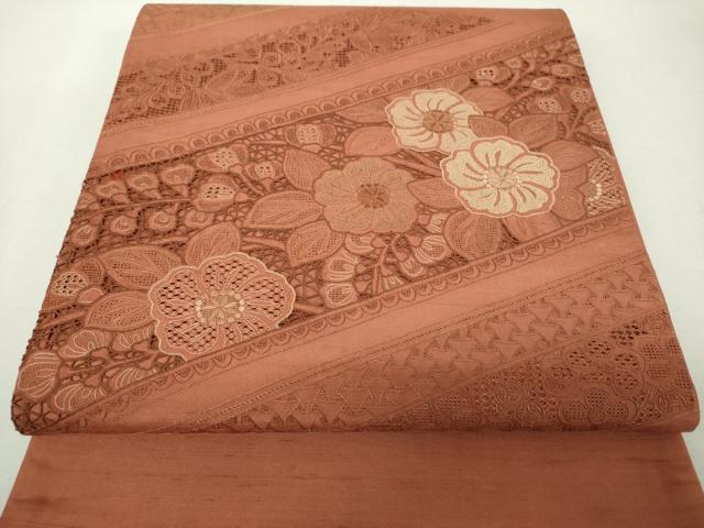 平和屋着物●中国三大刺繍　スワトウ相良刺繍　汕頭相良刺繍　総刺繍　太鼓柄袋帯　紬地　辻が花　正絹　逸品　DABH9349ps