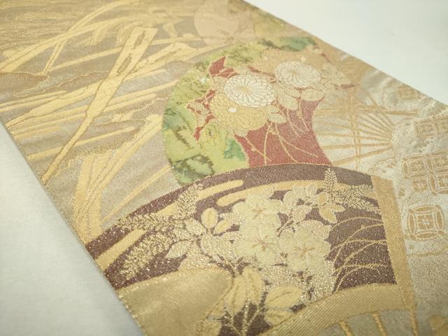 平和屋着物▼袋帯　螺鈿織　扇面花文　金銀糸　正絹　逸品　DABH9352ps