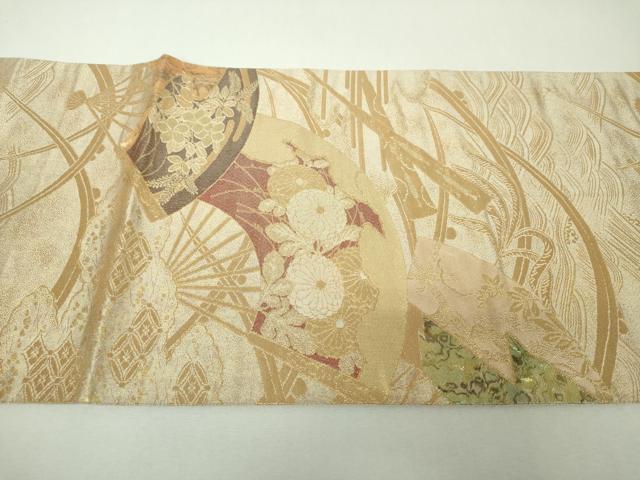 平和屋着物▼袋帯　螺鈿織　扇面花文　金銀糸　正絹　逸品　DABH9352ps