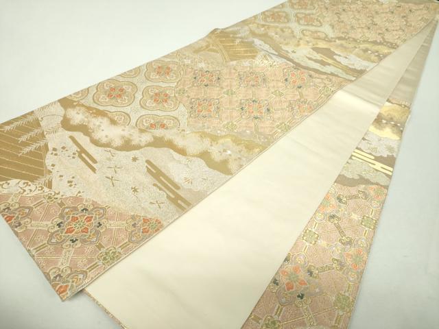 平和屋着物▼六通柄袋帯　夕錦　渡橋花文　金糸　正絹　逸品　DABH9354ps