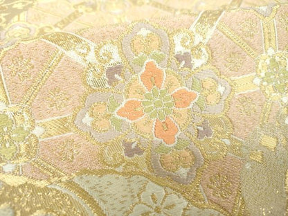 平和屋着物▼六通柄袋帯　夕錦　渡橋花文　金糸　正絹　逸品　DABH9354ps
