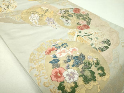 平和屋着物▼六通柄袋帯　唐織　花冠風韻　金糸　正絹　逸品　DABH9355ps