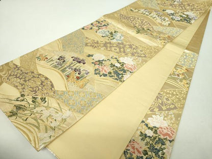 平和屋着物▼六通柄袋帯　唐織　光琳　牡丹に菖蒲図　金銀糸　正絹　逸品　DABH9357ps