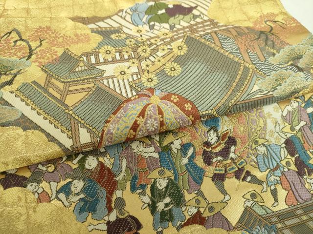 平和屋着物▼全景全通柄袋帯　母衣武者行列図　金糸　正絹　逸品　DABH9358ps