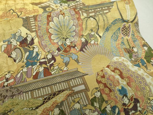 平和屋着物▼全景全通柄袋帯　母衣武者行列図　金糸　正絹　逸品　DABH9358ps