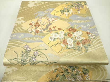 平和屋着物▼六通柄袋帯　清波春扇文　金糸　引箔　正絹　逸品　DABH9359ps