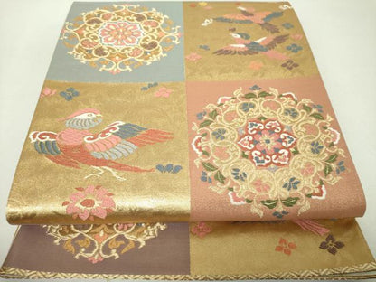 平和屋着物▼六通柄袋帯　唐織　正倉院花鳥文　金糸　正絹　逸品　DABH9361ps