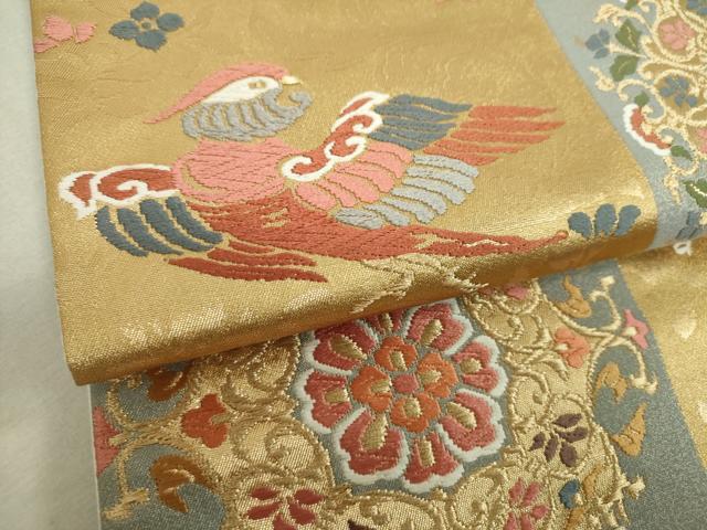 平和屋着物▼六通柄袋帯　唐織　正倉院花鳥文　金糸　正絹　逸品　DABH9361ps