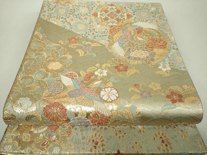 平和屋着物▼六通柄袋帯　鳳凰花丸文　金糸　正絹　逸品　DABH9364ps
