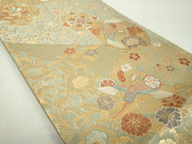 平和屋着物▼六通柄袋帯　鳳凰花丸文　金糸　正絹　逸品　DABH9364ps