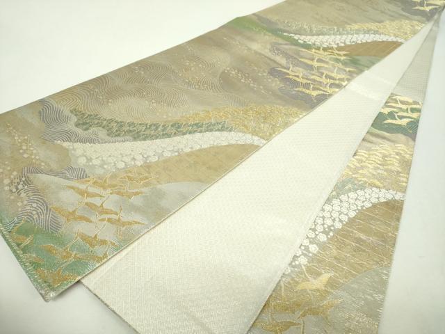 平和屋着物▼西陣　じゅらく謹製　佐賀錦　六通柄袋帯　飛鶴梅松文　金銀糸　引箔　正絹　逸品　DABH9366ps