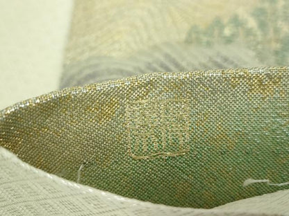 平和屋着物▼西陣　じゅらく謹製　佐賀錦　六通柄袋帯　飛鶴梅松文　金銀糸　引箔　正絹　逸品　DABH9366ps