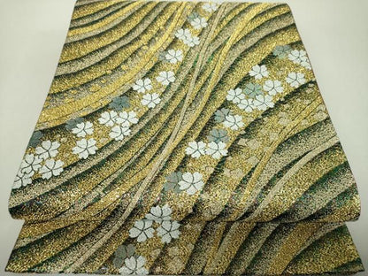 平和屋着物▼両面　全通柄袋帯　舞桜　金銀糸　やまと誂製　正絹　逸品　DABH9371ps