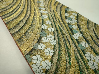 平和屋着物▼両面　全通柄袋帯　舞桜　金銀糸　やまと誂製　正絹　逸品　DABH9371ps
