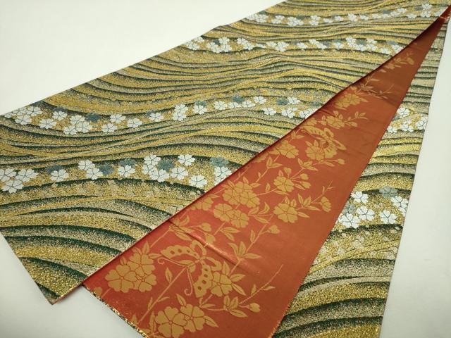 平和屋着物▼両面　全通柄袋帯　舞桜　金銀糸　やまと誂製　正絹　逸品　DABH9371ps