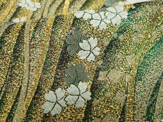 平和屋着物▼両面　全通柄袋帯　舞桜　金銀糸　やまと誂製　正絹　逸品　DABH9371ps