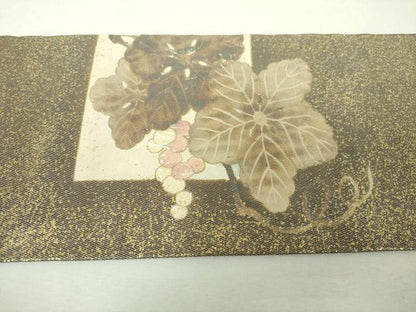 平和屋着物▼九寸名古屋帯　螺鈿箔　葡萄蔦の葉文　金彩　引箔　正絹　逸品　DABH9378ps