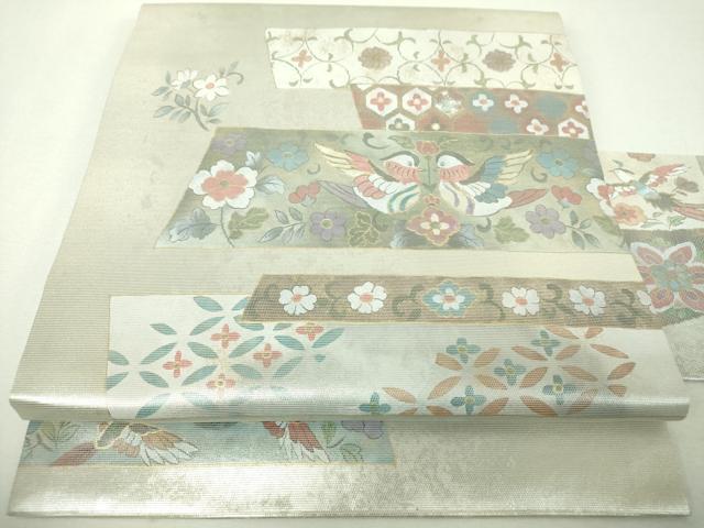 平和屋着物▼九寸名古屋帯　螺鈿箔　花鳥文　金銀彩　引箔　正絹　逸品　DABH9379ps