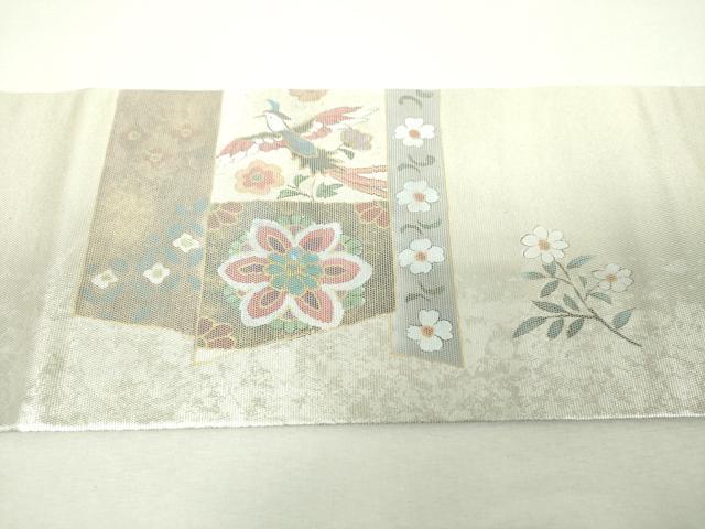 平和屋着物▼九寸名古屋帯　螺鈿箔　花鳥文　金銀彩　引箔　正絹　逸品　DABH9379ps